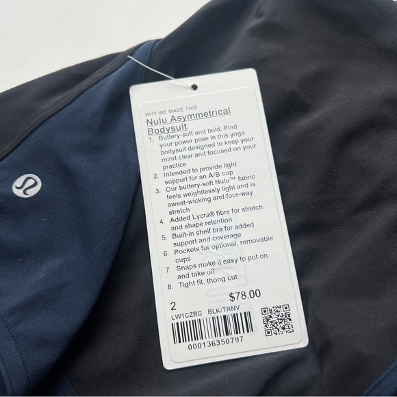 Lululemon Nulu Asymmetrical Bodysuit size 2/4 Black/True Navy BLK/TRNV - Picture 6 of 7